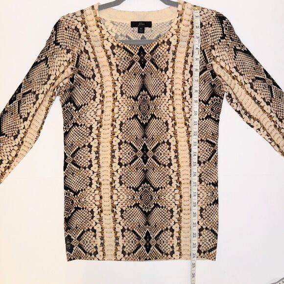 J.Crew Tippi Merino Wool Knit Sweater Cropped Sleeve Python Snake Print Beige XS - Picture 8 of 12